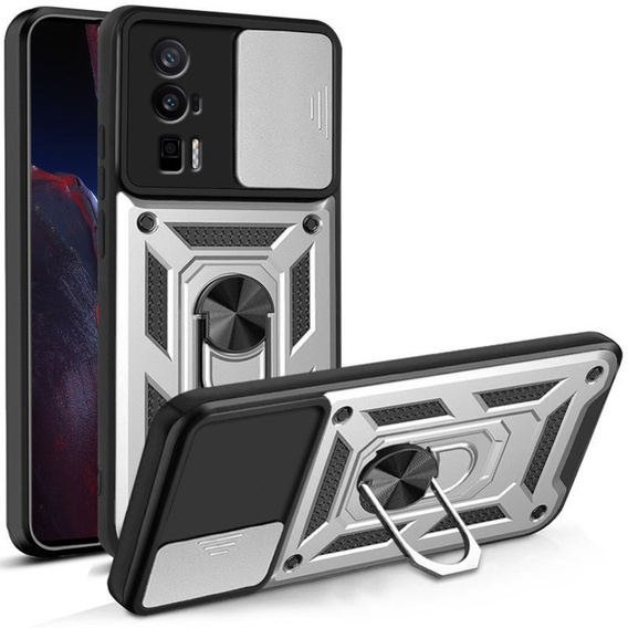 Etui pancerne do Xiaomi Poco F5 Pro, CamShield Slide, srebrne