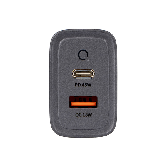Szybka Ładowarka Sieciowa USB-A / USB-C 3A Forcell 45W PD QC 4.0, szara do Galaxy S23 S24 Ultra
