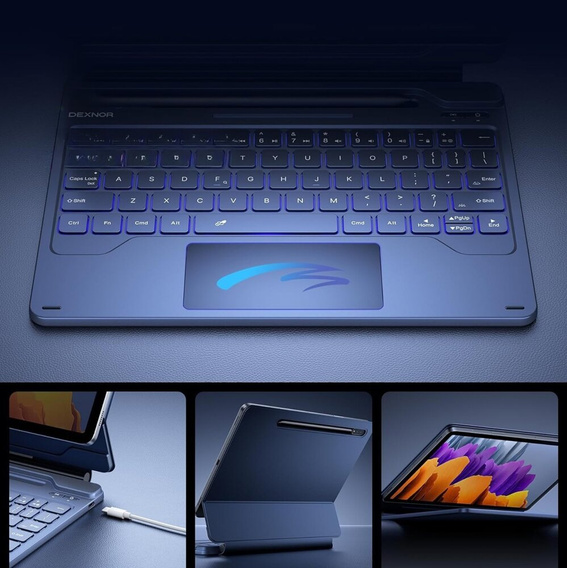 Etui z klawiaturą do Samsung Galaxy Tab S7 / S8, Dexnor Magnetic Keyboard Touchpad, niebieskie