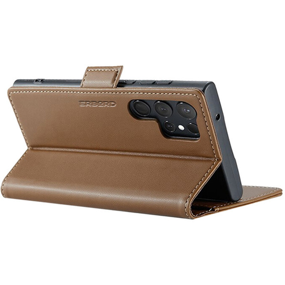 Etui do Samsung Galaxy S24 Ultra, ERBORD Glossy Litchi, portfel z klapką, brązowe