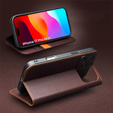 Etui z klapką do iPhone 17 Pro Max, QIALINO skórzane portfelowe - brązowe