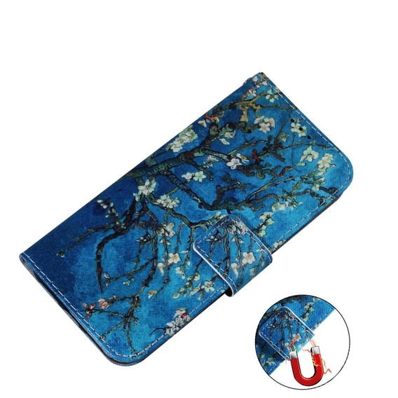 Etui z klapką do Samsung Galaxy A14 4G/5G, Wallet, Sakura niebieskie