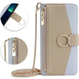 Etui z klapką do Samsung Galaxy S22, Wallet Zipper Pocket, z lusterkiem, niebieskie