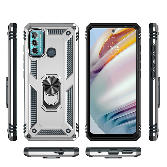 Etui pancerne do Motorola Moto G60, Nox Case Ring, srebrne