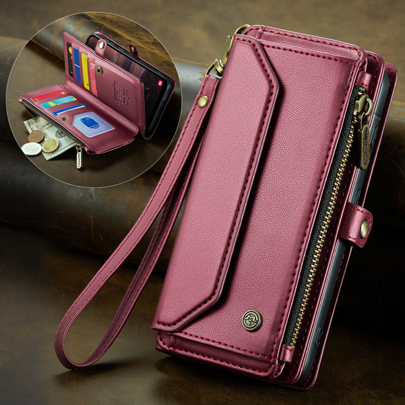 Etui z klapką do Samsung Galaxy A17 5G, portfelowe z zamkiem i paskami - czerwone