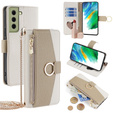 Etui z klapką do Samsung Galaxy S21 FE, Wallet Zipper Pocket, z lusterkiem, białe