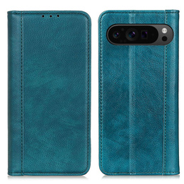 Etui z klapką do Google Pixel 10 Pro XL / 9 Pro XL, z kieszonką, skórzane, zielone