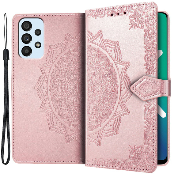 Zestaw Etui z Klapką do Samsung Galaxy A53 5G, Mandala, Różowe rose gold + Szkło