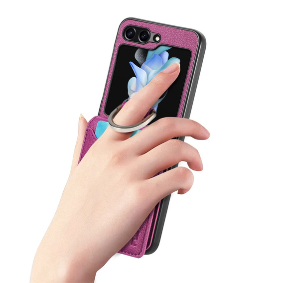 Etui do Samsung Galaxy Z Flip7 FE / Z Flip6, Card Slot Ring Case, fioletowe