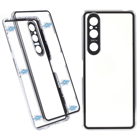 Etui do Sony Xperia 1 V, Magnetic Dual Glass, srebrne