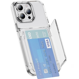 Etui do iPhone 16 Pro, Card Holder Kickstand, przezroczyste