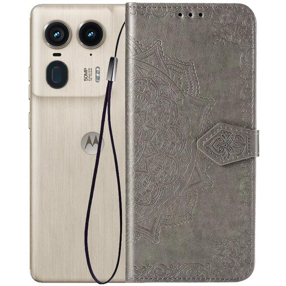Etui z klapką do Motorola Edge 50 Ultra, Mandala, szare
