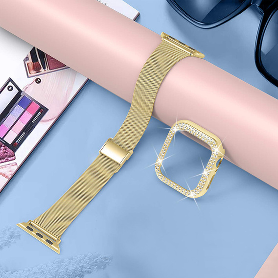 Bransoleta + Etui z Diamentami do Apple Watch 4/5/6/SE 40mm, Złota