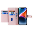 Etui z klapką do iPhone 15, Wallet Zipper Pocket, różowe
