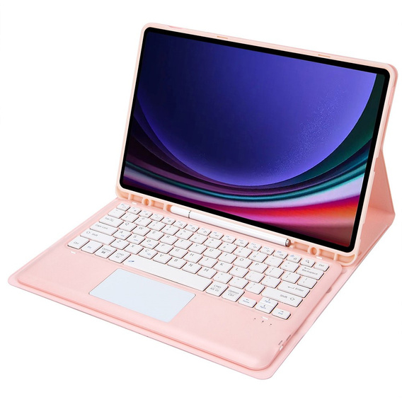 Etui z klawiaturą do Samsung Galaxy Tab S9+, Leather Pen Slot TouchPad, różowe rose gold