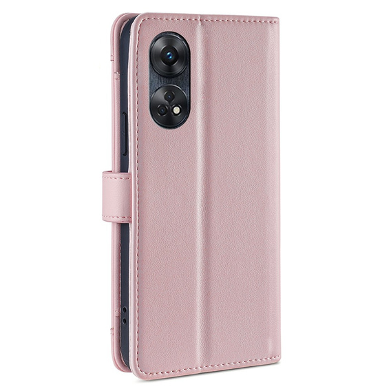 Etui z klapką do Oppo Reno8 T 4G, Wallet Zipper Pocket, różowe