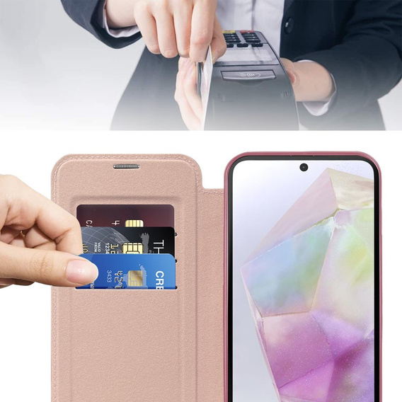 Etui z klapką do Samsung Galaxy A36 5G, RFID Wallet MagSafe z ochroną aparatu, różowe
