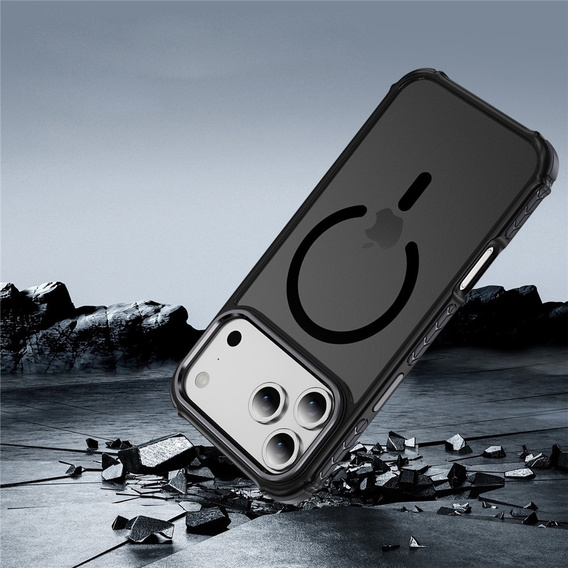 Etui Matt Case do iPhone 17 Pro Max, pancerne, do MagSafe, przydymione z czarnymi bokami