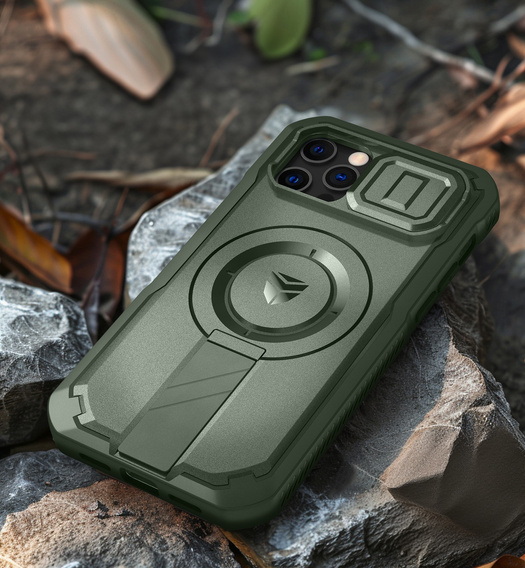 Etui pancerne do iPhone 12 / iPhone 12 Pro, Dexnor CamProtect MagSafe, zielone (Dwie ramki)