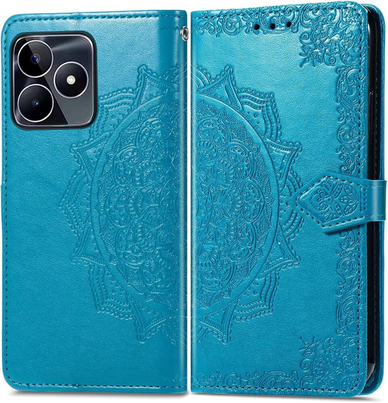 Etui z klapką do Realme Note 50, Mandala, niebieskie