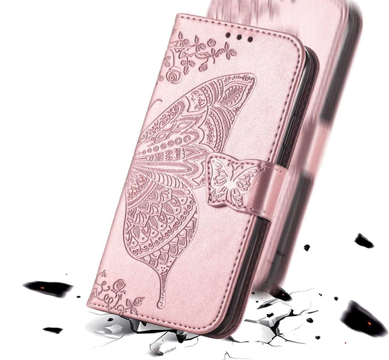Etui z klapką do Realme 12 Pro 5G / 12 Pro+ 5G, Butterfly, różowe rose gold