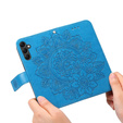 Zestaw Etui z klapką do Samsung Galaxy A14 4G/5G, portfel Mandala i kwiaty, niebieskie + szkło