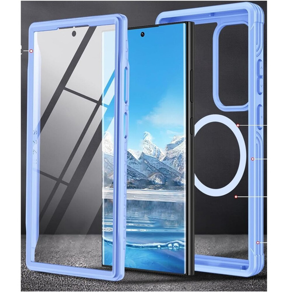 Etui do Samsung Galaxy S24 Ultra, Shockproof, z folią na ekran, do MagSafe, niebieskie