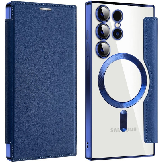 Etui z klapką do Samsung Galaxy S24 Ultra, RFID Wallet MagSafe z ochroną aparatu, granatowe