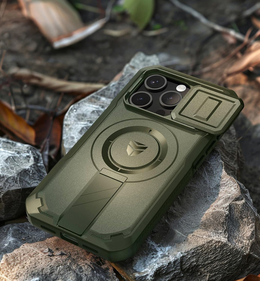 Magnetyczne etui Dexnor z osłoną aparatu i uchwytem – iPhone 15 Pro - zielone