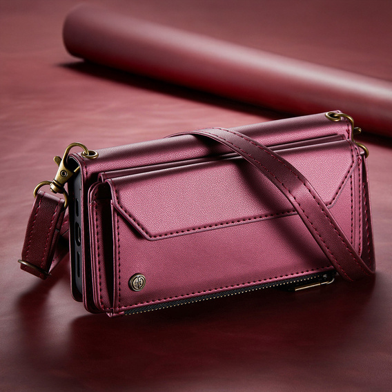 Etui z klapką do Samsung Galaxy A17 5G, portfelowe z zamkiem i paskami - czerwone