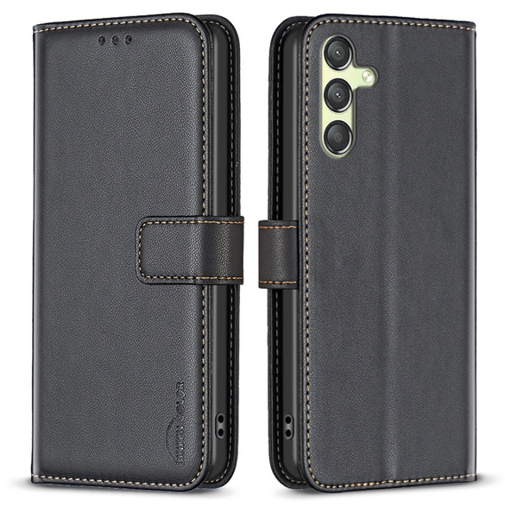 Etui z klapką do Samsung Galaxy A25 5G, BINFEN Wallet, czarne + szkło 9H