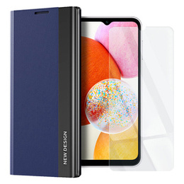 Zestaw Etui do Samsung Galaxy A14 4G/5G, Side Magnetic z klapką, Granatowe + Szkło 9H