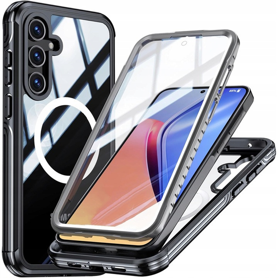 Etui do Samsung Galaxy A55 5G, Shockproof, ze szkłem, do MagSafe, czarne