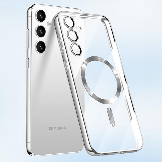Etui do Samsung Galaxy S24+ Plus, Electro MagSafe, srebrne + Szkło na ekran