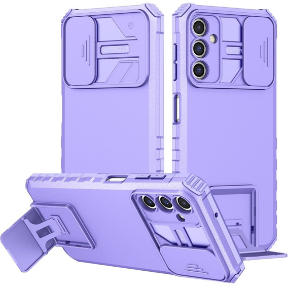 Etui pancerne do Samsung Galaxy A14 4G/5G, Camshield z podstawką, Fioletowe