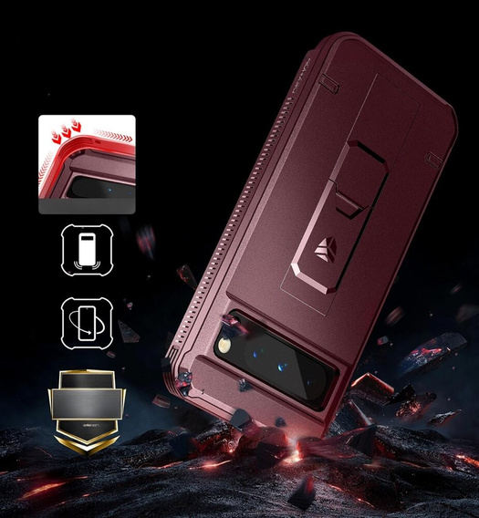 Etui pancerne do Google Pixel 8 Pro, Dexnor Full Body (Two Frames), czerwone