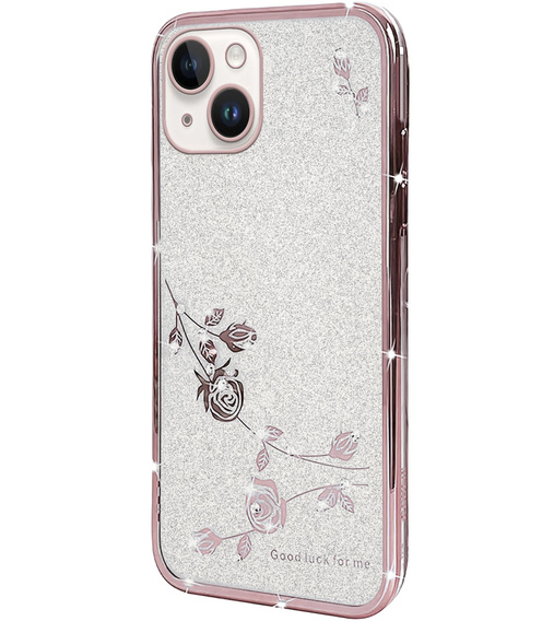 Etui do iPhone 14 Plus, Glitter Flower, różowe rose gold