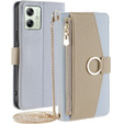 Etui z klapką do Motorola Moto G54 5G, Wallet Zipper Pocket, z lusterkiem, niebieskie