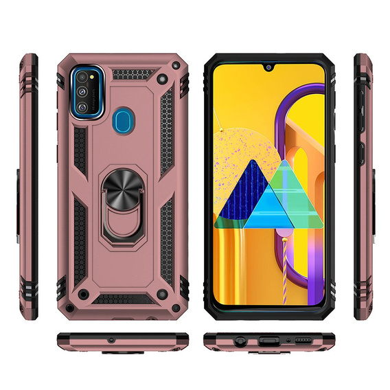 Etui pancerne do Samsung Galaxy M21, Nox Case Ring, różowe rose gold