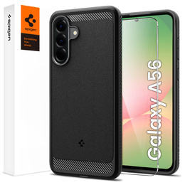 Etui Spigen do Samsung Galaxy A56 5G, Rugged Armor, czarne + Szkło Hartowane 9H