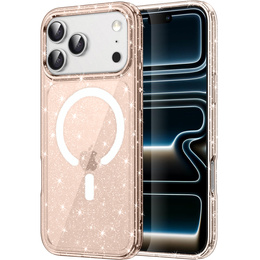 Etui do iPhone 17 Pro Max, do MagSafe, brokat - półprzezroczyste złote