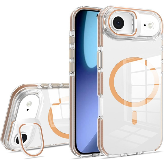 Etui do iPhone 17 Air, do MagSafe, z podstawką, transparentne ze złotymi wstawkami