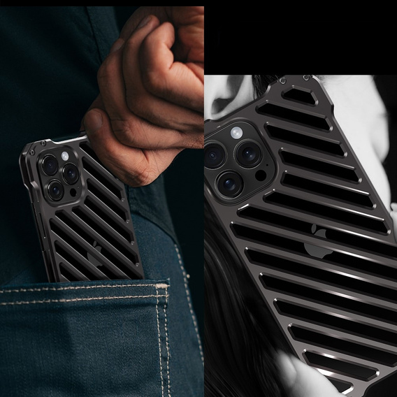 Etui R-JUST do iPhone 15 Pro, pancerne Hollow, szare