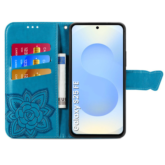 Etui z klapką do Samsung Galaxy S25 FE, Butterfly, niebieskie