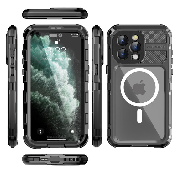 Etui Wodoodporne IP68 do iPhone 15 Pro, SHELLBOX MagSafe, czarne