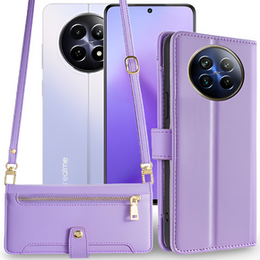 Etui z klapką do Realme 12, Wallet Zipper Pocket, fioletowe