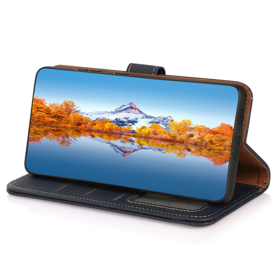 Skórzane Etui KHAZNEH RFID do Xiaomi Poco F6 Pro, Litchi Texture, niebieskie