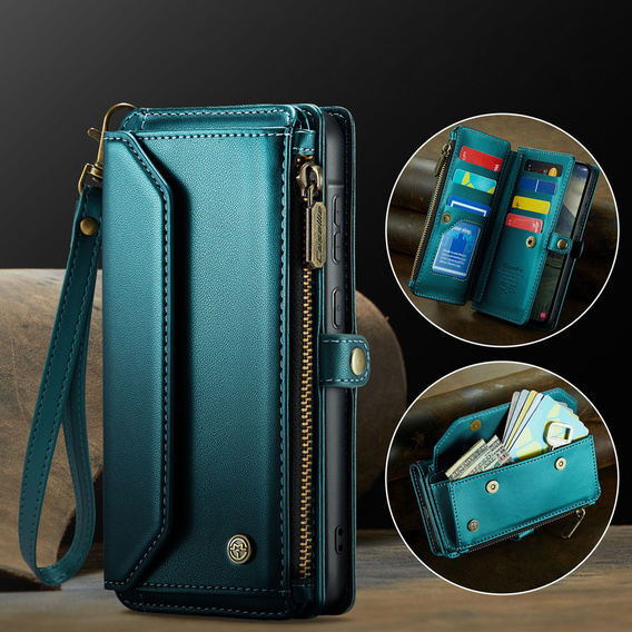 Etui portfelowe z zamkiem i paskami do Samsung Galaxy A17 5G - zielone