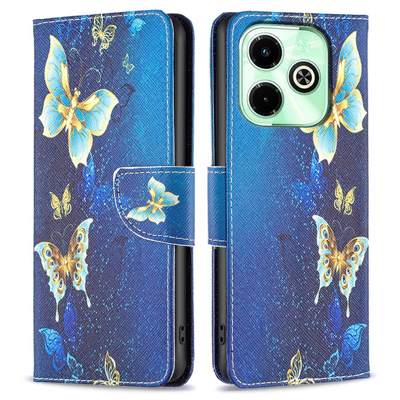 Etui z klapką do Infinix Hot 40i, Wallet, Butterflies niebieskie