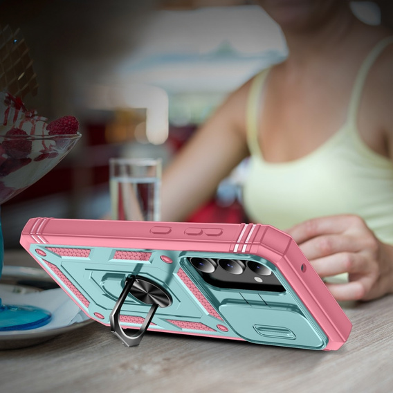 Etui pancerne do Samsung Galaxy S23 FE, CamShield Slide, zielone / różowe